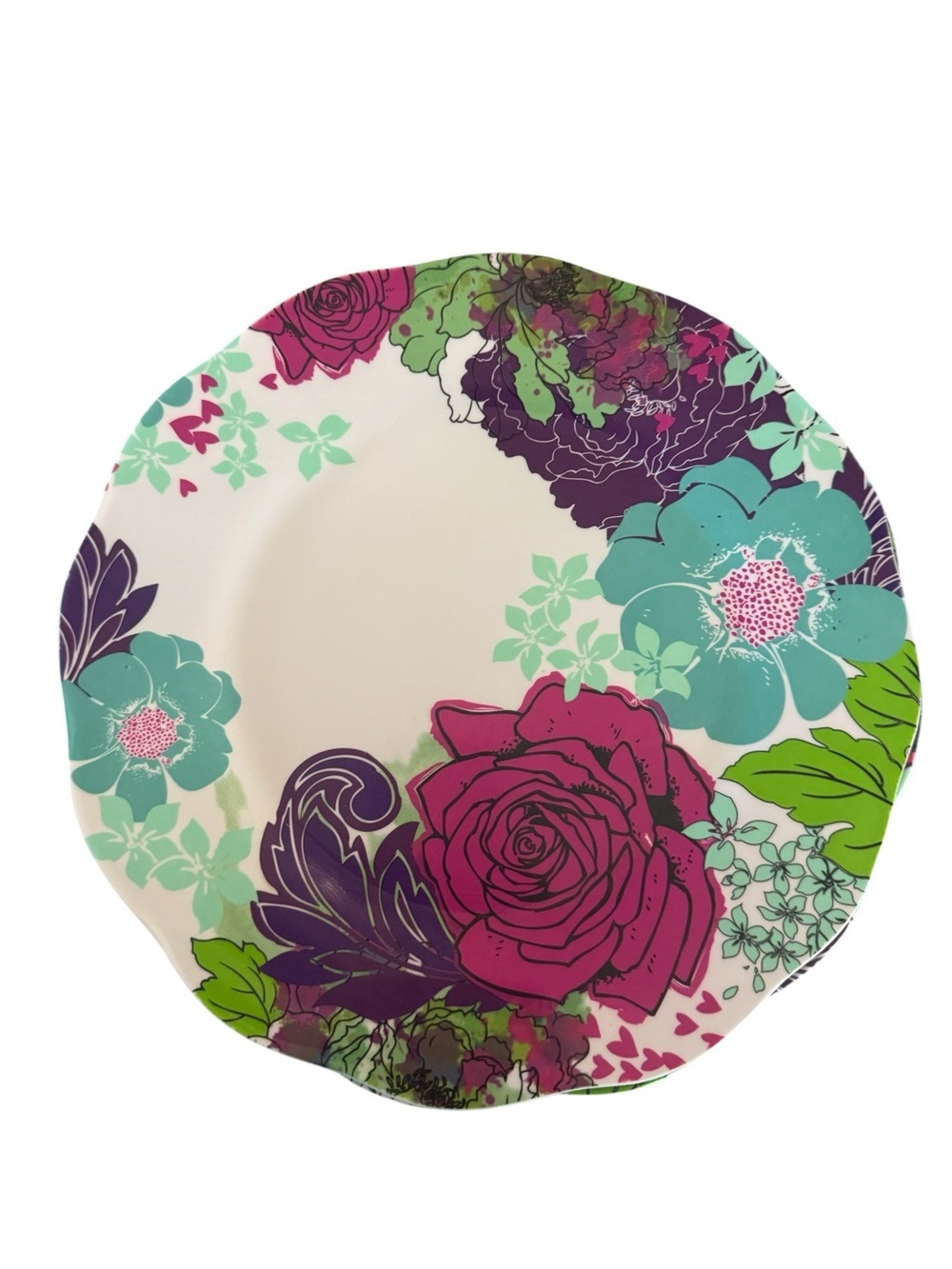 HD Designs Floral Melamine Plate Set 15 Pc Pink Rose Teal Purple Patio Dining